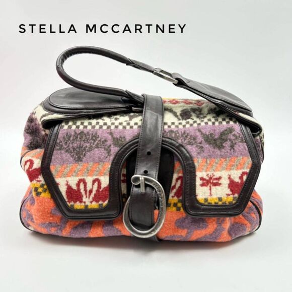 Stella McCartney -ONLY ONE- Multi-Color Aztec Tweed & Vegan Leather Shoulder Bag - Picture 1 of 14